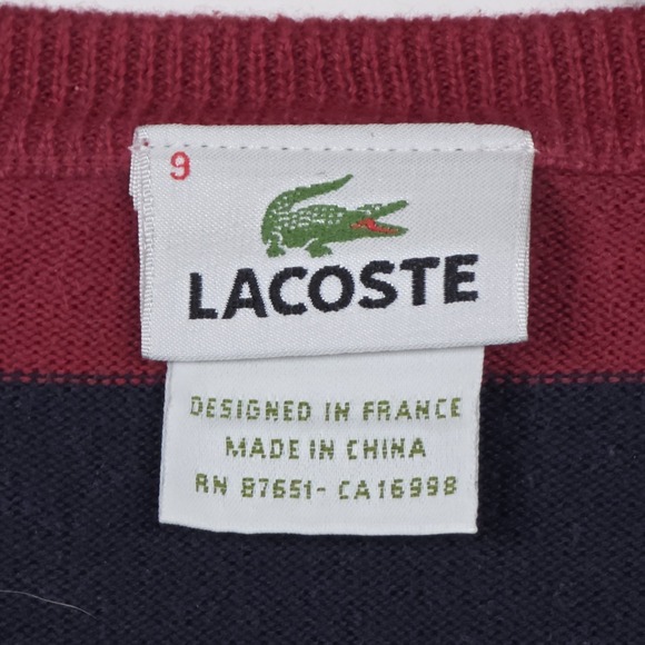 Lacoste V-Neck Sweater Men's Size 9 Navy Red Striped Cotton Pullover Big Tall - Picture 6 of 10